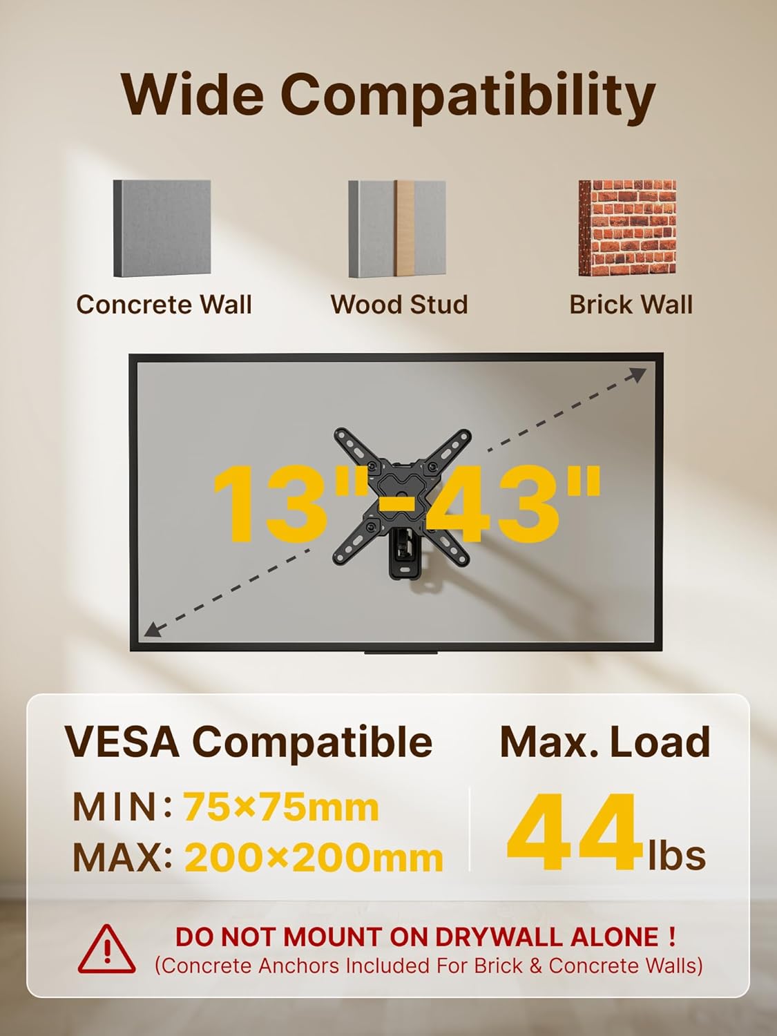 Full Motion TV Wall Mount for 13-43 Inch TVs - monTEK Articulating Swivel Tilt Bracket