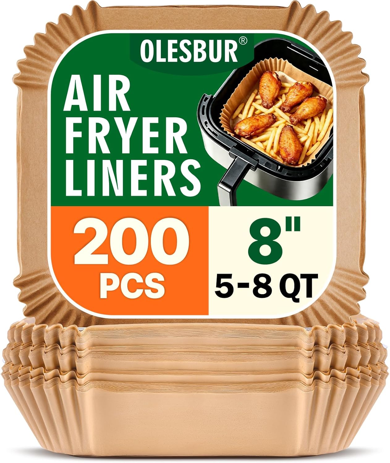 OLESBUR Disposable Air Fryer Liners - 200 Count 8 Inch Parchment Paper