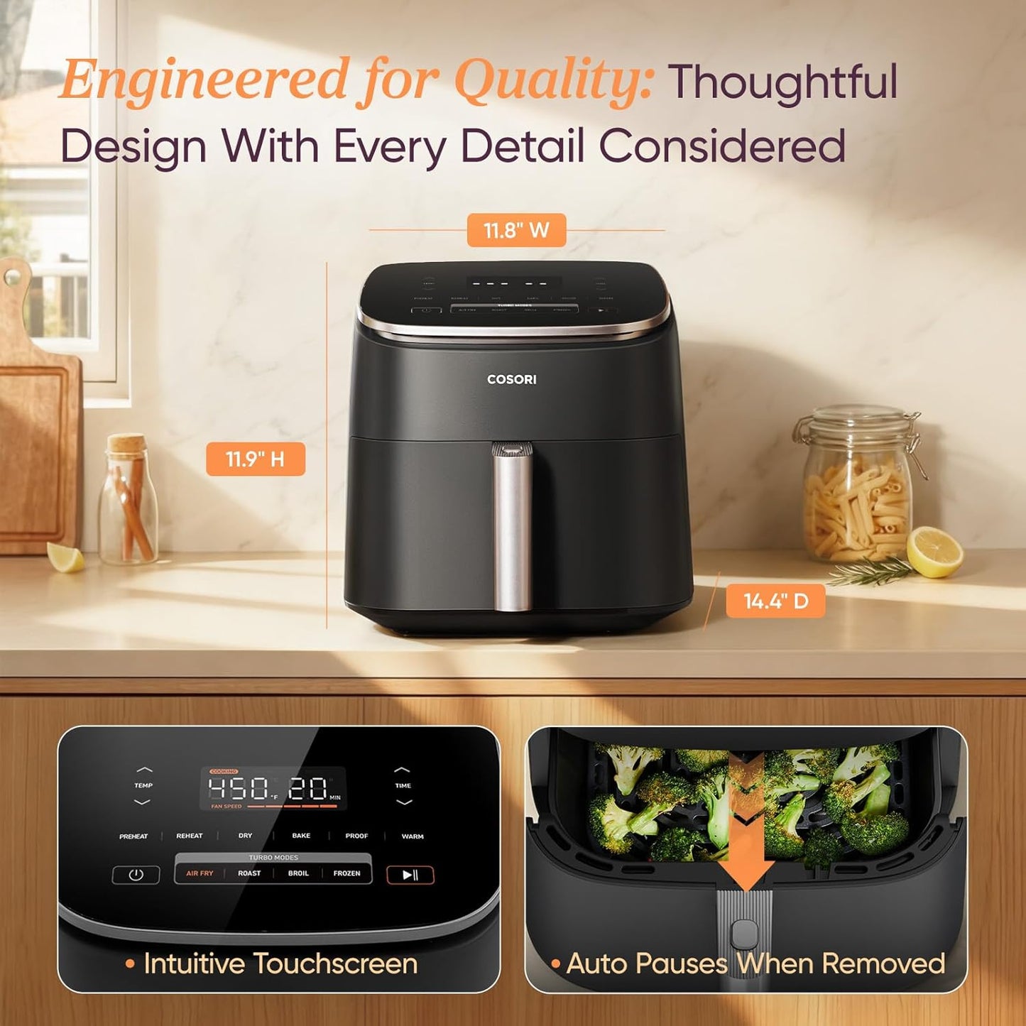 Cosori 9-in-1 TurboBlaze Air Fryer - 6-qt, 450°F, 95% Less Oil for Crispy Meals