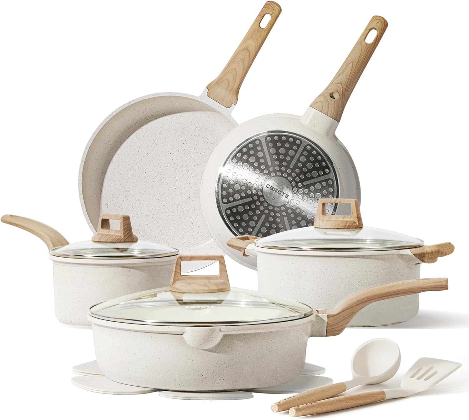 CAROTE 14-Piece Nonstick Cookware Set - Die-Cast Aluminum Pots & Pans for Induction & Gas Stoves