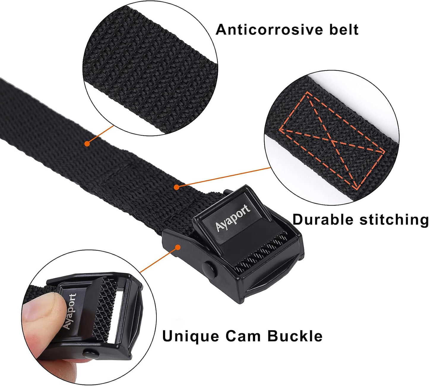 Ayaport Cam Buckle Tie-Down Straps - Secure Cargo with Lightweight, Sturdy 4-Pack (Black)