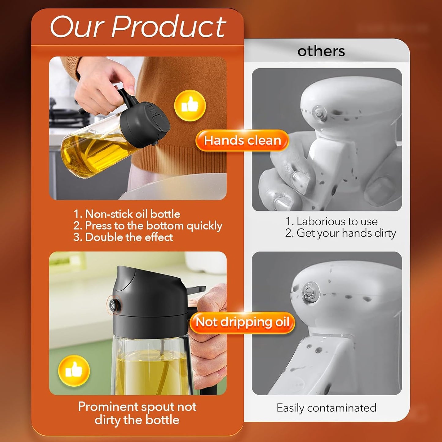 YARRAMATE 16oz Glass Oil Sprayer - Dual-Function Spray & Pour for Kitchen Cooking