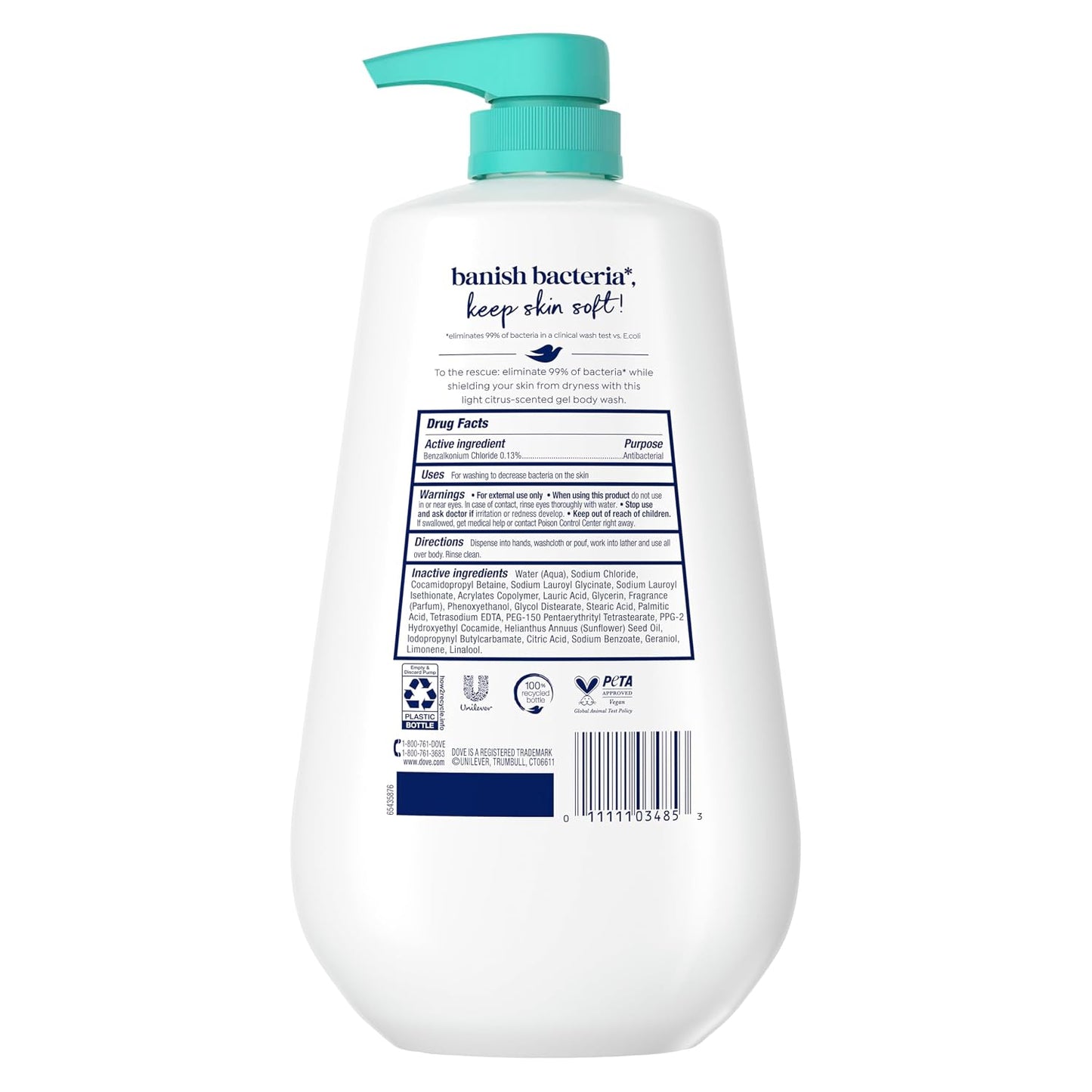 Dove Antibacterial Body Wash for All Skin Types - 30.6 fl oz Pump