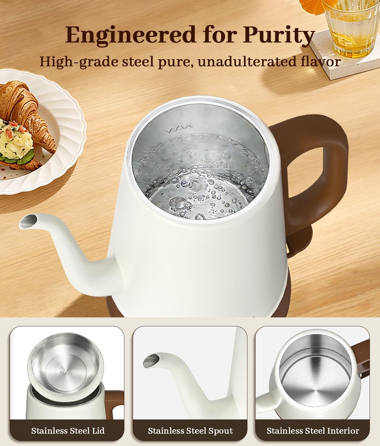 YTLAD Retro-Style Gooseneck Electric Kettle 1L - 1000W Fast Boil for Coffee & Tea