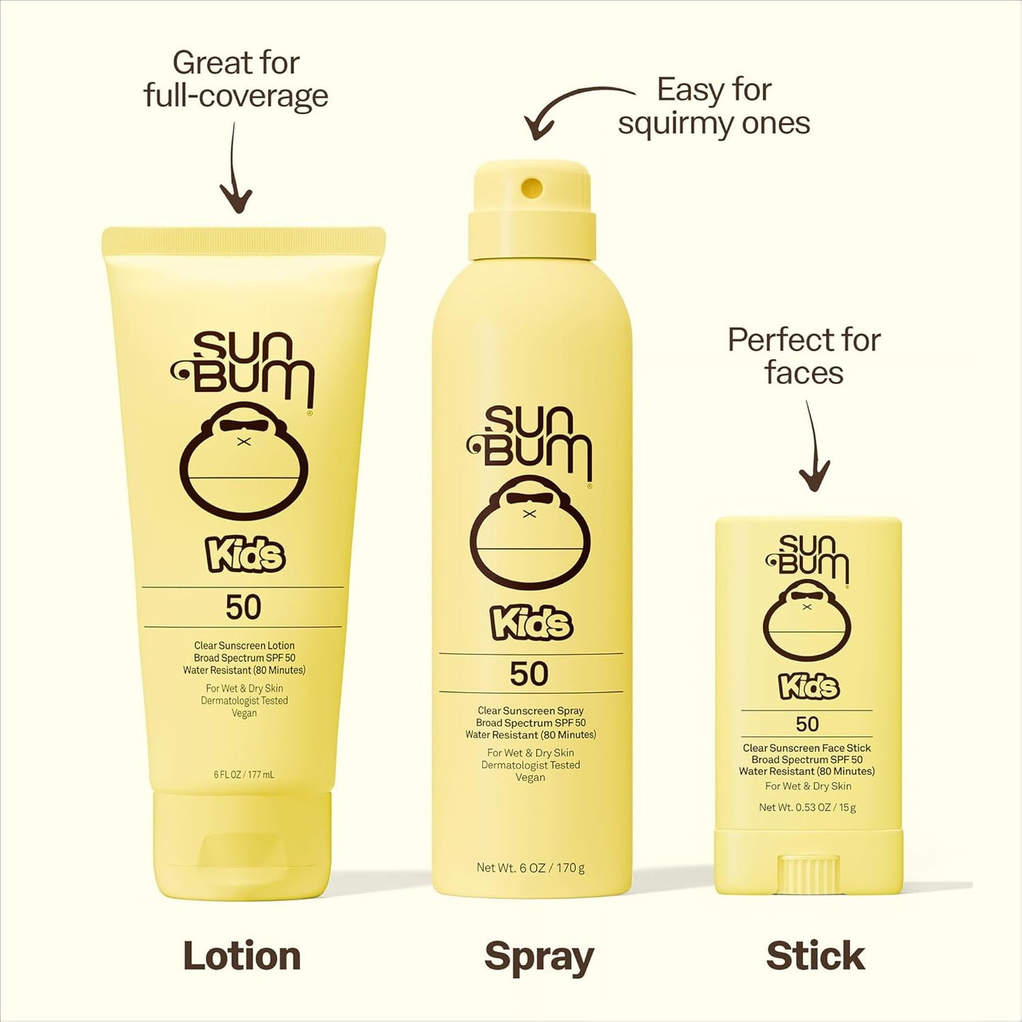 Sun Bum Kids SPF 50 Clear Face Stick - Wet/Dry Sunscreen for Active Kids (Hawaii Compliant)