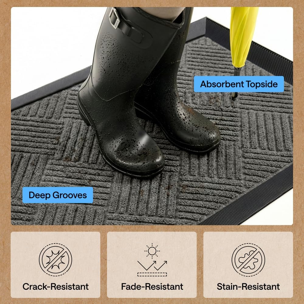 Waterproof All-Season Doormat by Gorilla Grip - Natural Rubber Stain Resistant 29x17