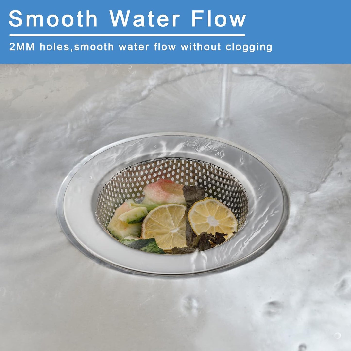Honmein 2-Piece Stainless Steel Sink Strainer - Double-Layer Safety Design, Rustproof Kitchen Drain Filter