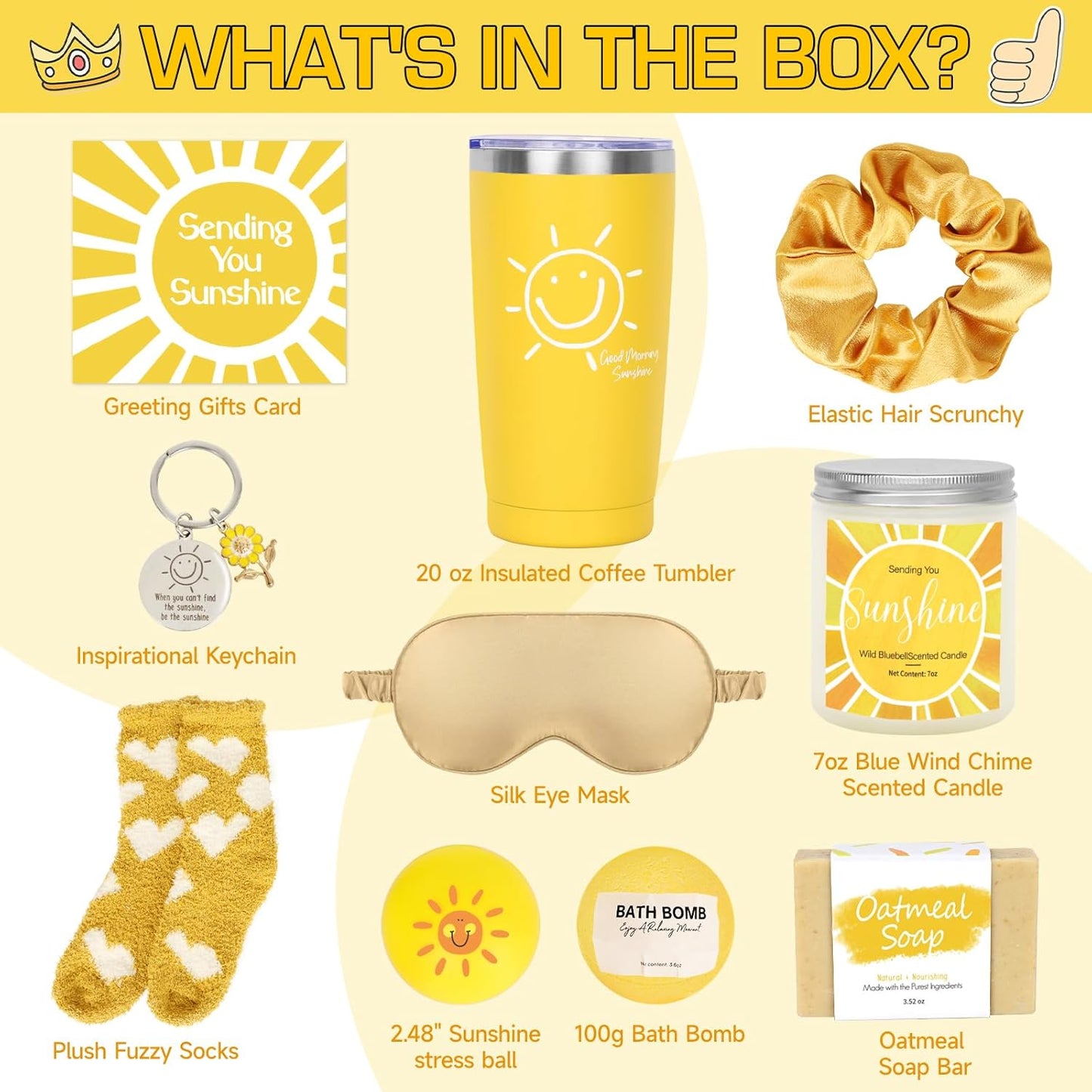 Suhctuptx 10pc Sunshine Box Gift Set - Birthday Get Well Gifts Basket for Women with Tumbler & Self-Care Items