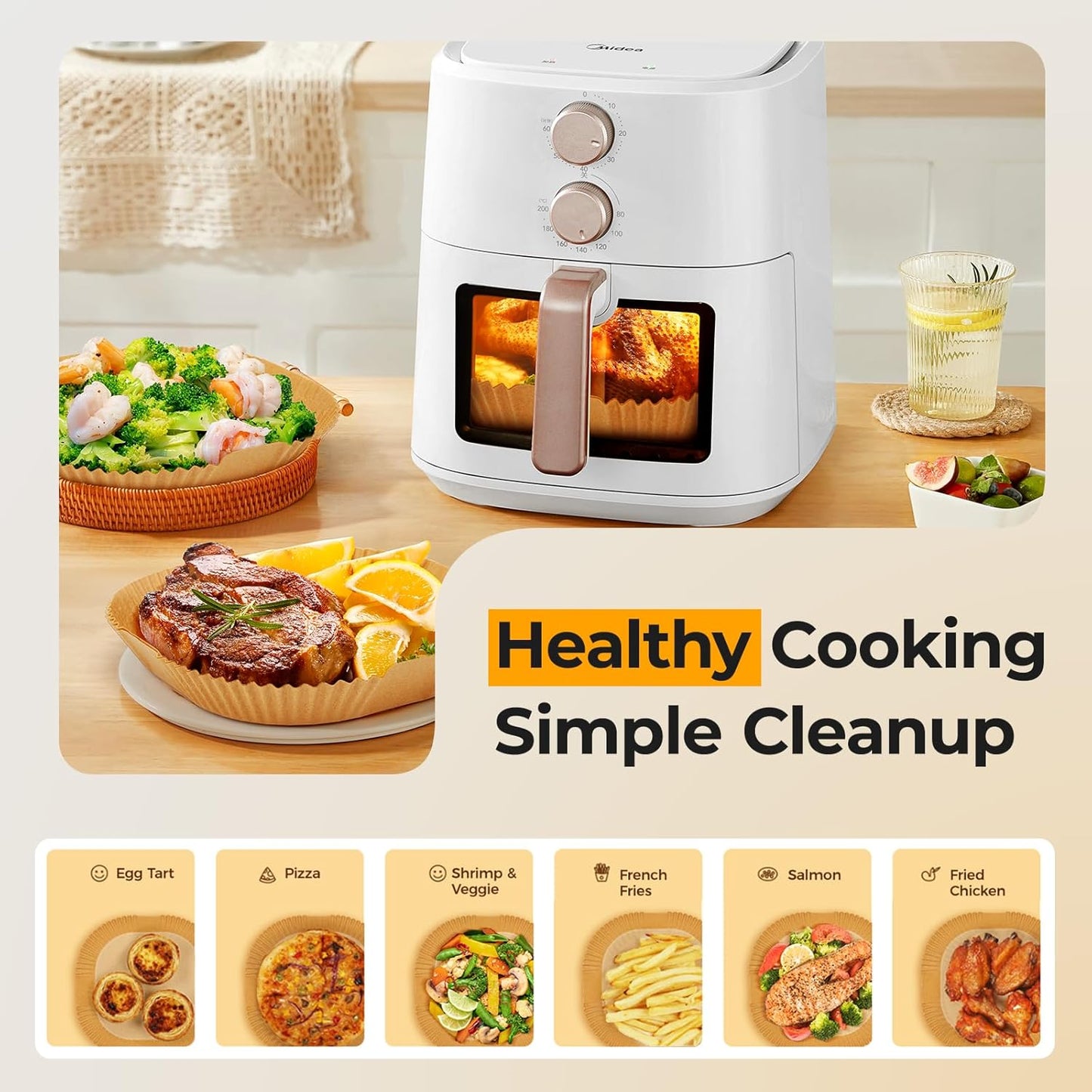 Vailnd Air Fryer Parchment Liners - 125Pcs Disposable Non-Stick 8IN Square Liners for Ninja AF150