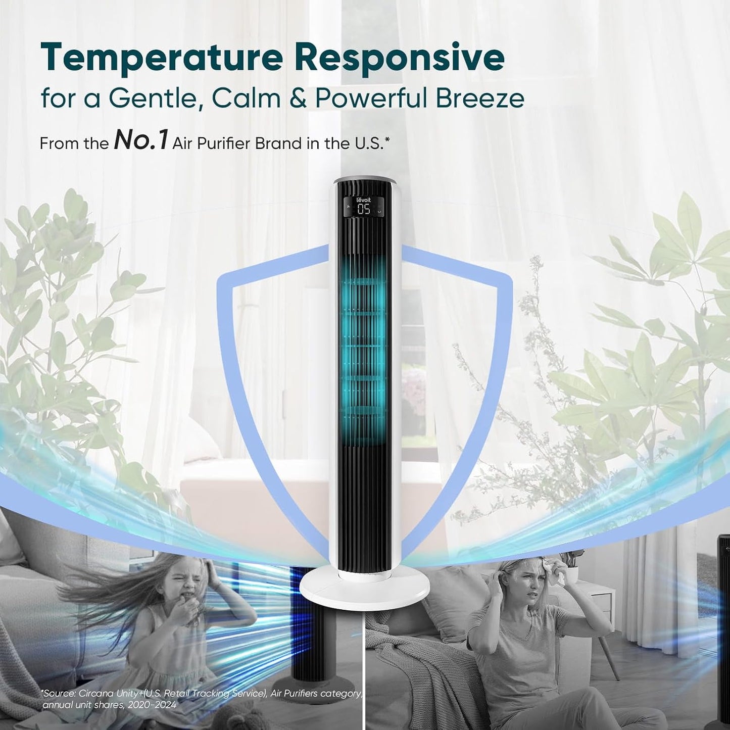 Levoit Quiet Tower Fan for Bedroom - 28dB Silent, 90° Oscillation, Remote Control & Timer