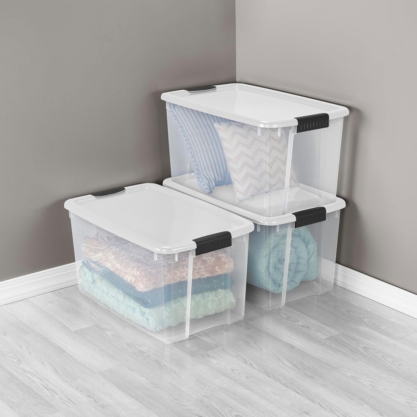 Sterilite Clear Latching Storage Bins - 4 Pack Heavy-Duty Organizers