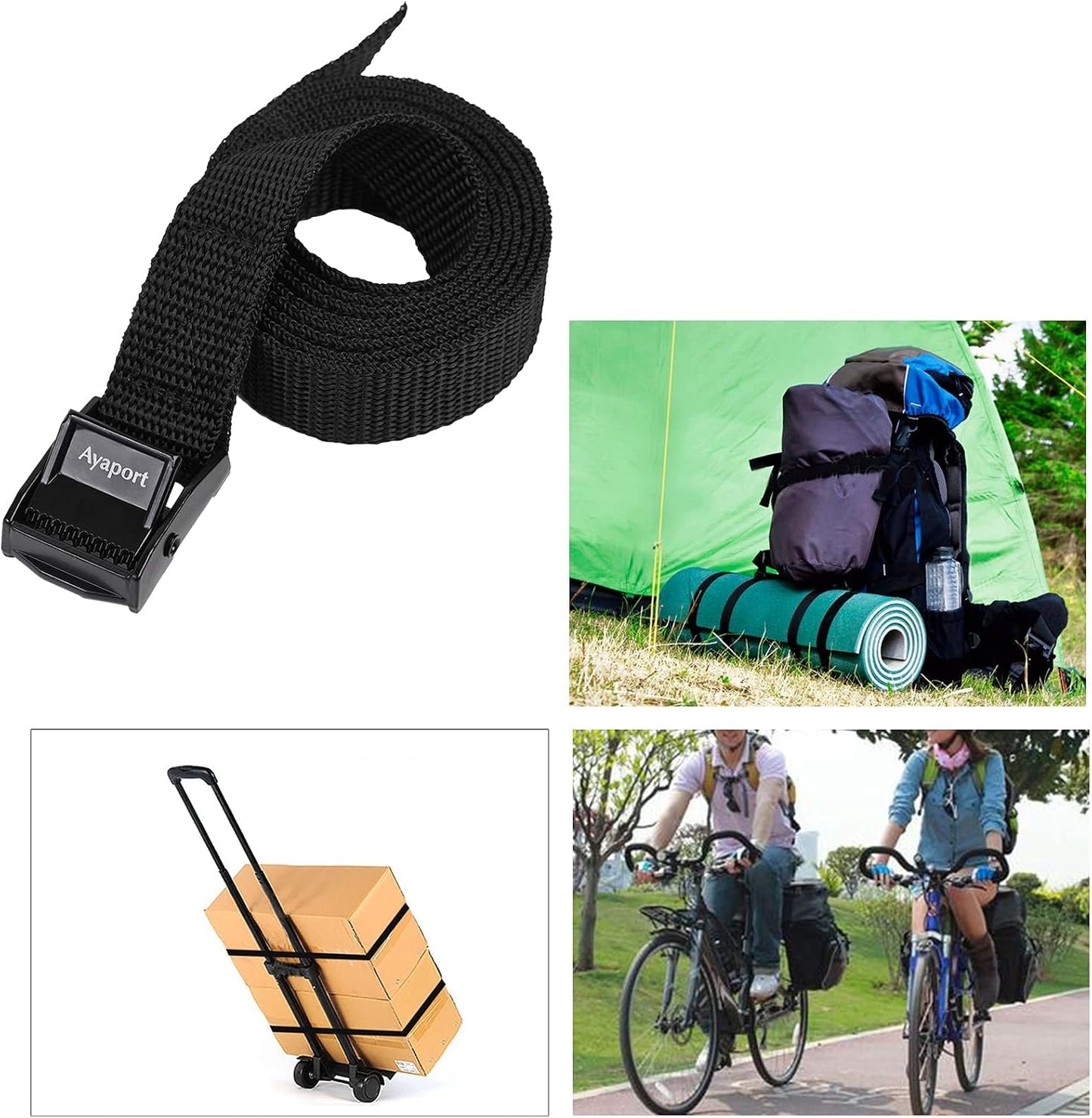 Ayaport Cam Buckle Tie-Down Straps - Secure Cargo with Lightweight, Sturdy 4-Pack (Black)