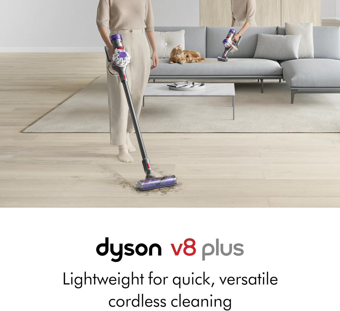 Dyson V8 Plus Cordless Vacuum - Cleans Hard Floors & Carpets, Detangles Hair, Up to 40 Min Run Time
