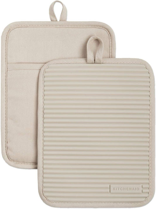 KitchenAid Ribbed Soft Silicone Pot Holders - Heat Resistant Up to 500°F, Set of 2