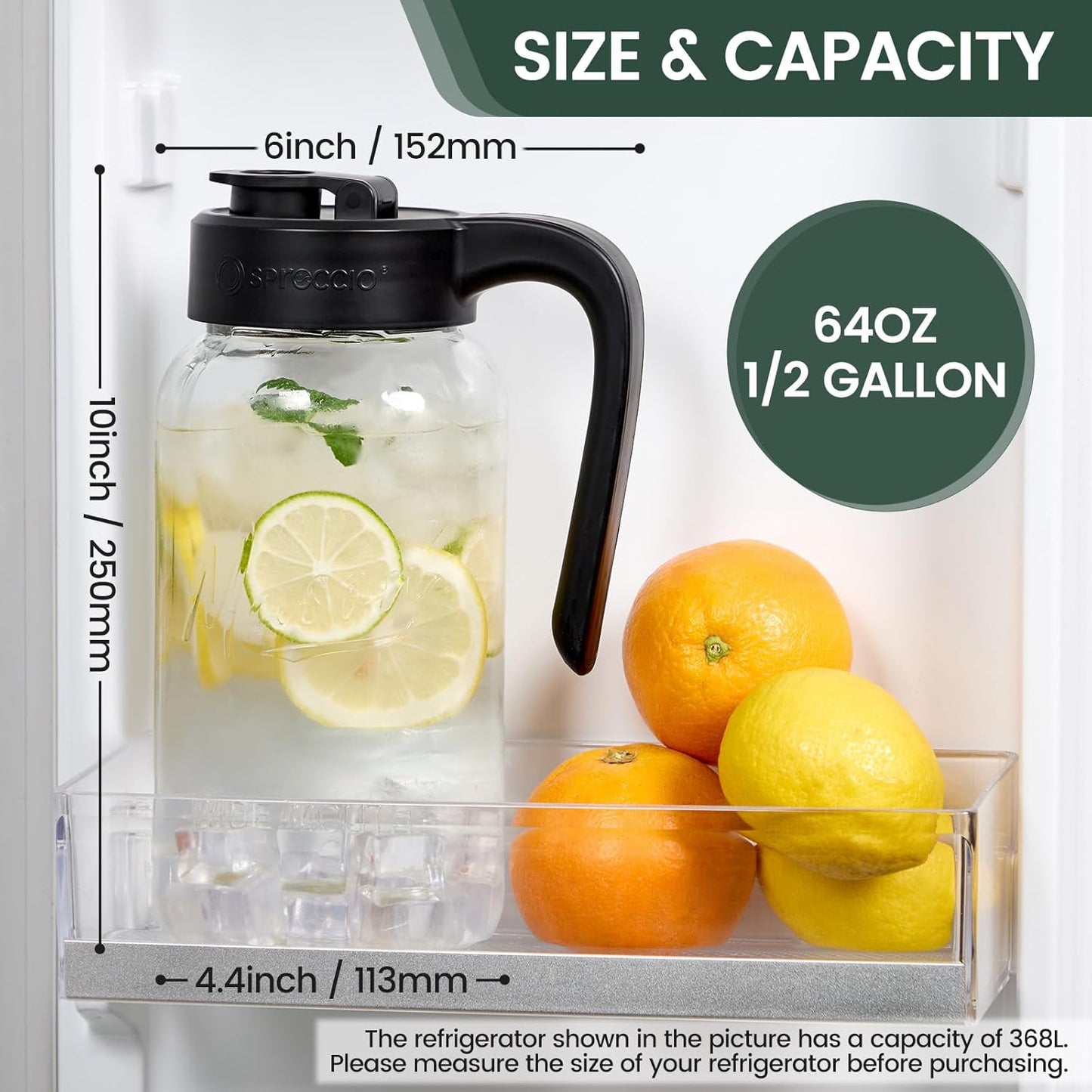 Spreccio Airtight Mason Jar Pitcher - Leakproof Glass Jug for Sun Tea & Breastmilk, 2 Quart