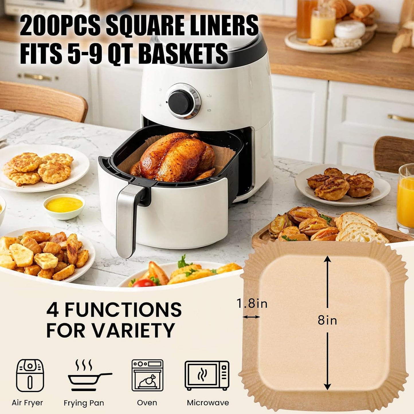 OLESBUR Disposable Air Fryer Liners - 200 Count 8 Inch Parchment Paper