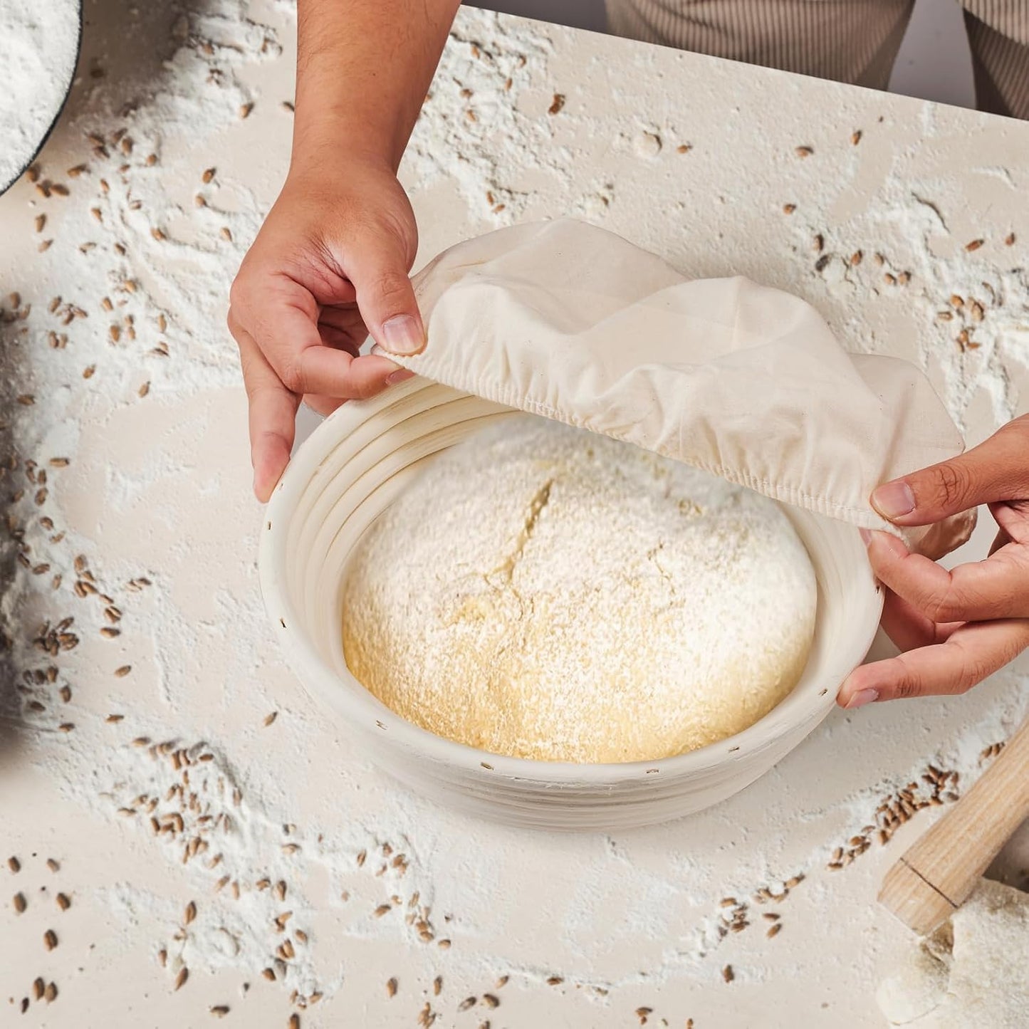 Dimpola 9-Inch Rattan Banneton Bread Proofing Basket Set of 2 - Perfect for Sourdough Proofing