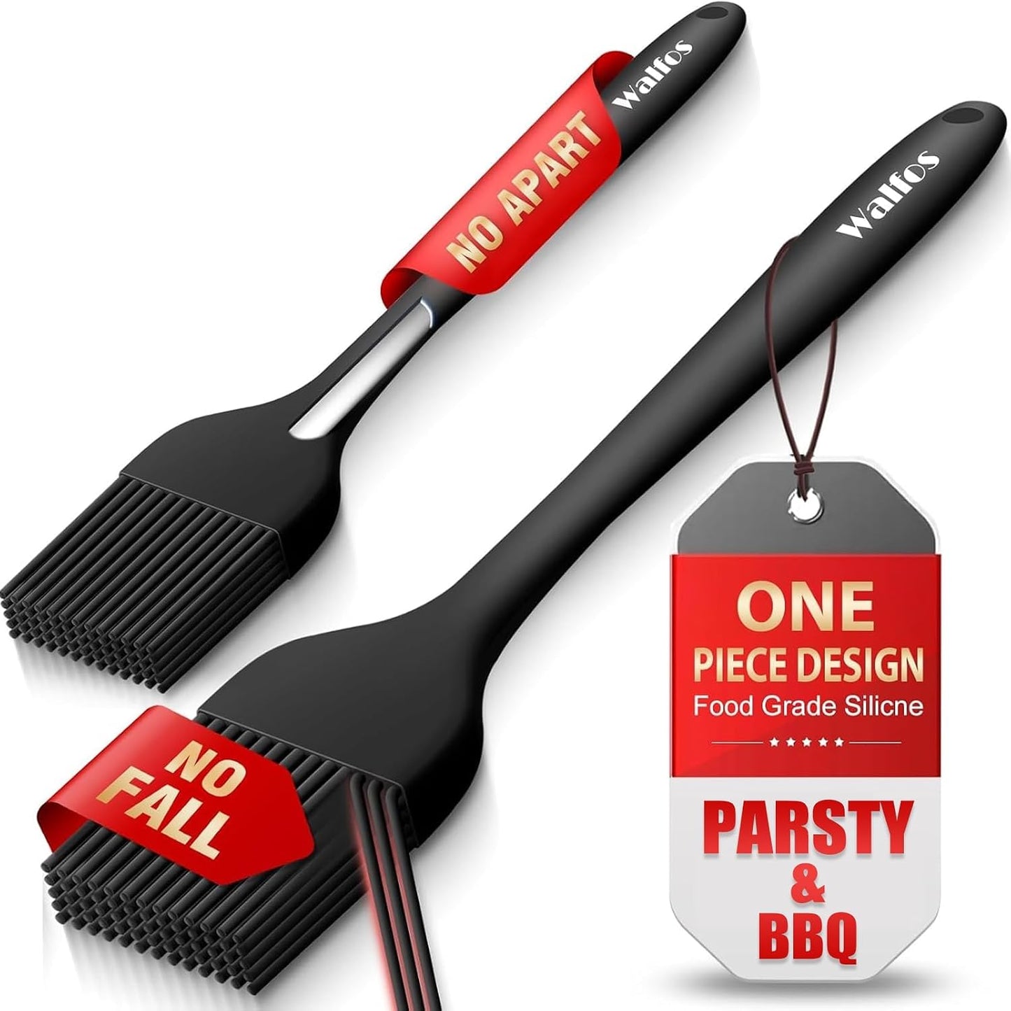 Walfos 600°F Heat-Resistant Silicone Pastry Brush Set (2 Sizes) - BPA-Free & Dishwasher Safe