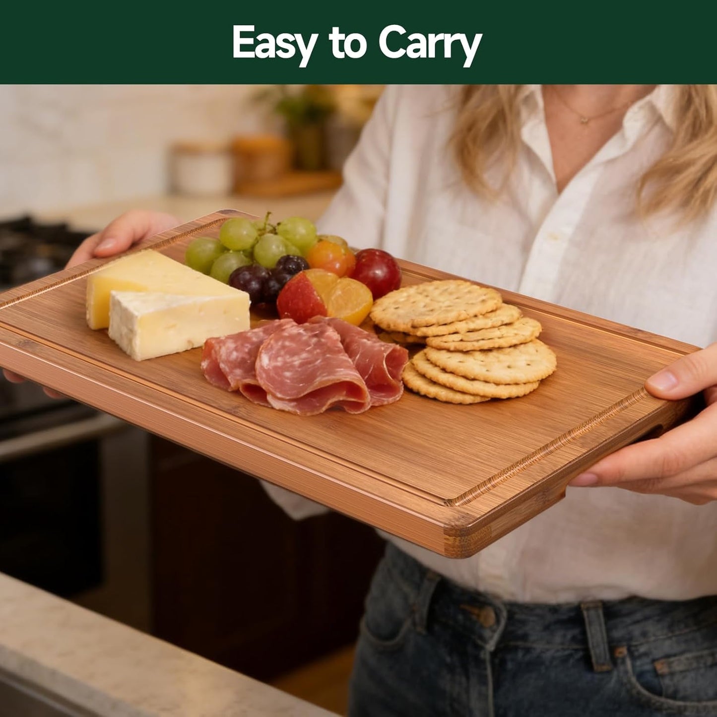 3-Piece Carbonized Bamboo Cutting Board Set - Durable, Pre-Oiled Boards for Meat & Cheese