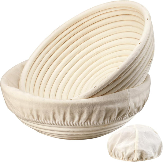 Dimpola 9-Inch Rattan Banneton Bread Proofing Basket Set of 2 - Perfect for Sourdough Proofing