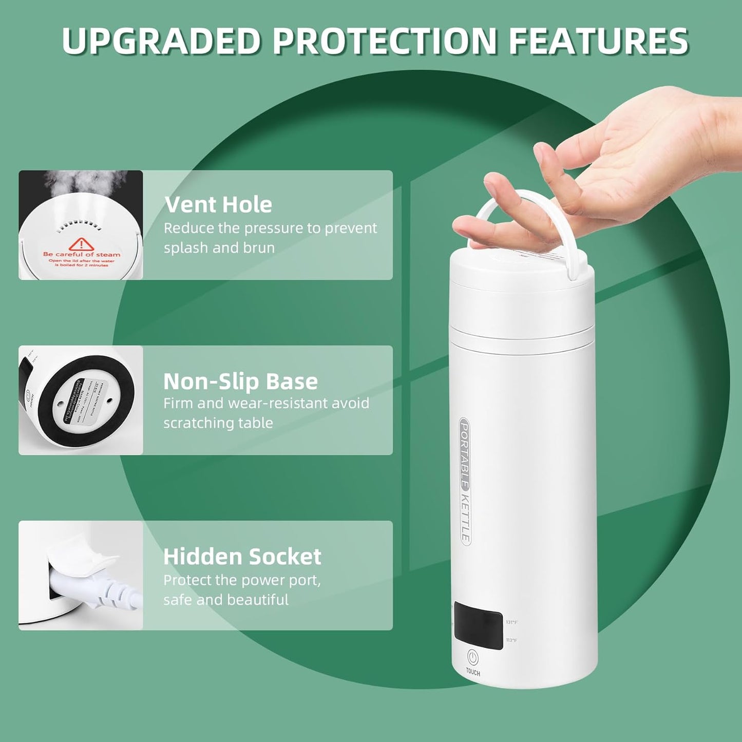 QRAGJBM Portable Travel Electric Kettle - 450ml Mini Water Boiler with 4 Temperature Presets & Auto Shut-Off