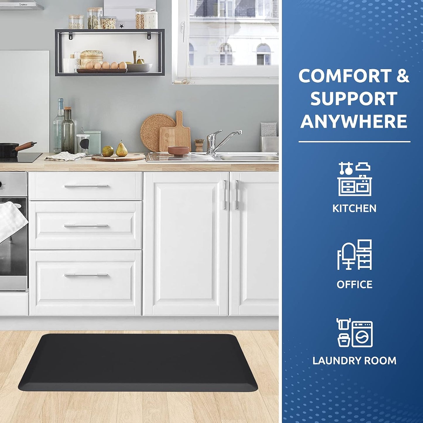 KitchenClouds Anti-Fatigue Kitchen Mat - 17.3x28" Cushioned Non-Slip Rug for Standing Comfort