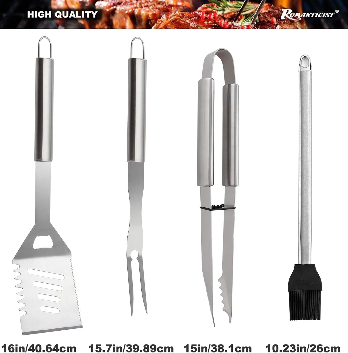 ROMANTICIST 23-Piece BBQ Grill Tool Set w/ Thermometer & Case - Premium Stainless Steel for Outdoor Cooking