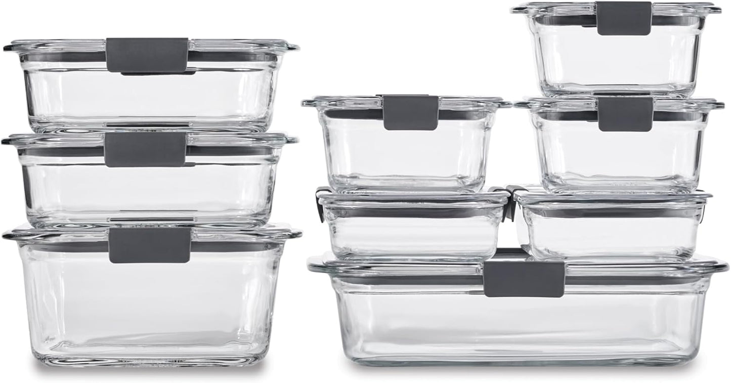 Rubbermaid Brilliance Glass Food Storage Containers Set of 9 - Clear, Leak-Proof, BPA-Free