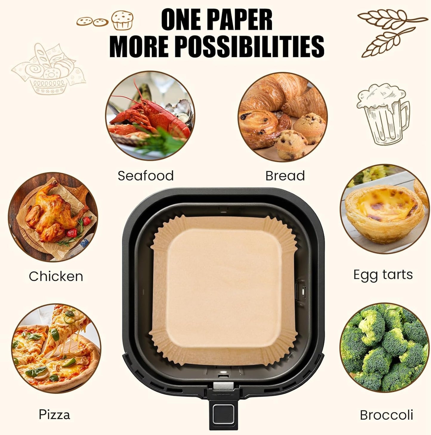 OLESBUR Disposable Air Fryer Liners - 200 Count 8 Inch Parchment Paper