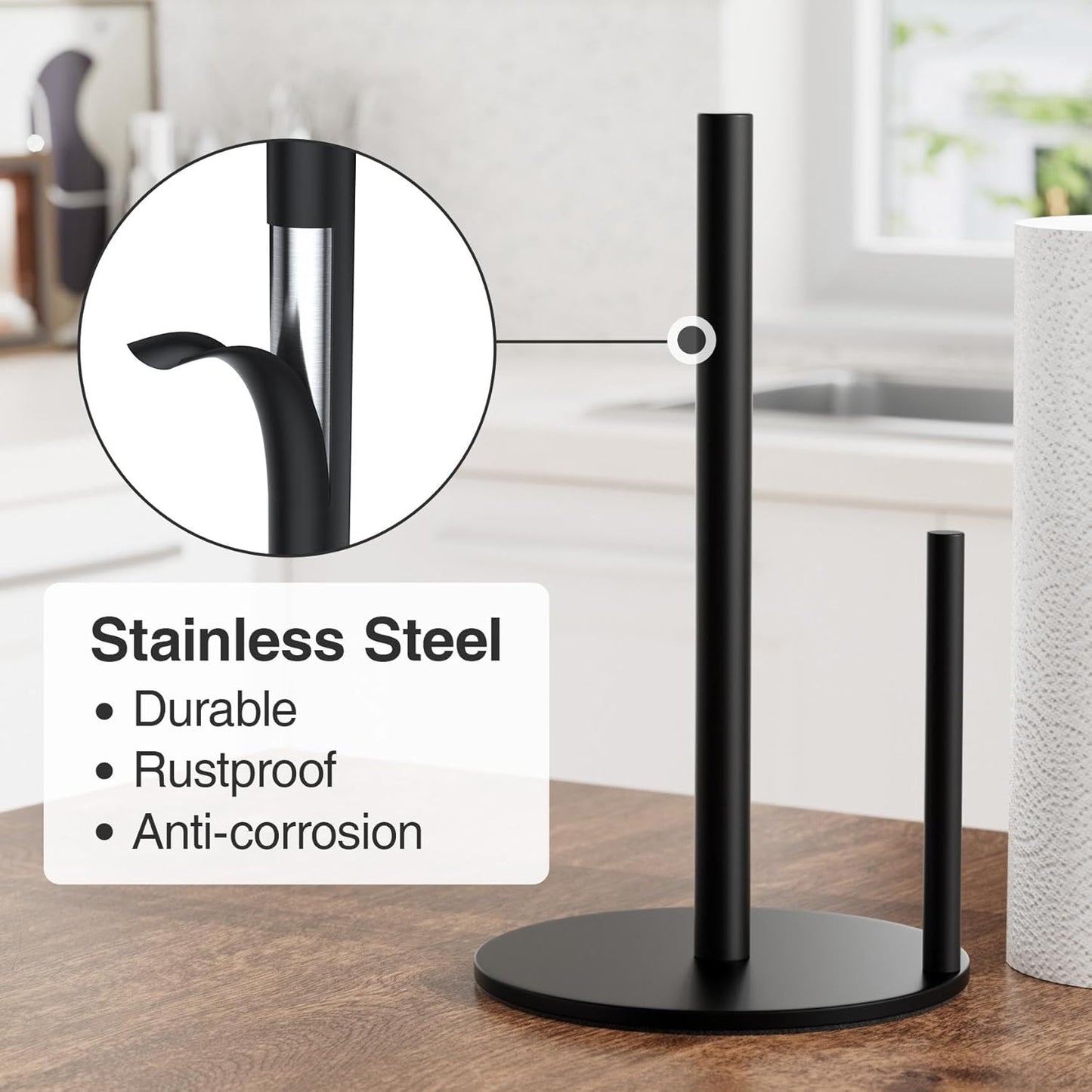 niffgaff Premium Stainless Steel Paper Towel Holder Black - Weighted Base Countertop Organizer