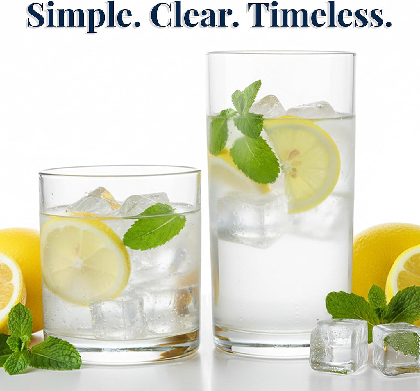 US Acrylic Classic Clear Plastic Reusable Drinking Glasses Set (4x12oz + 4x16oz) BPA-Free Dishwasher Safe