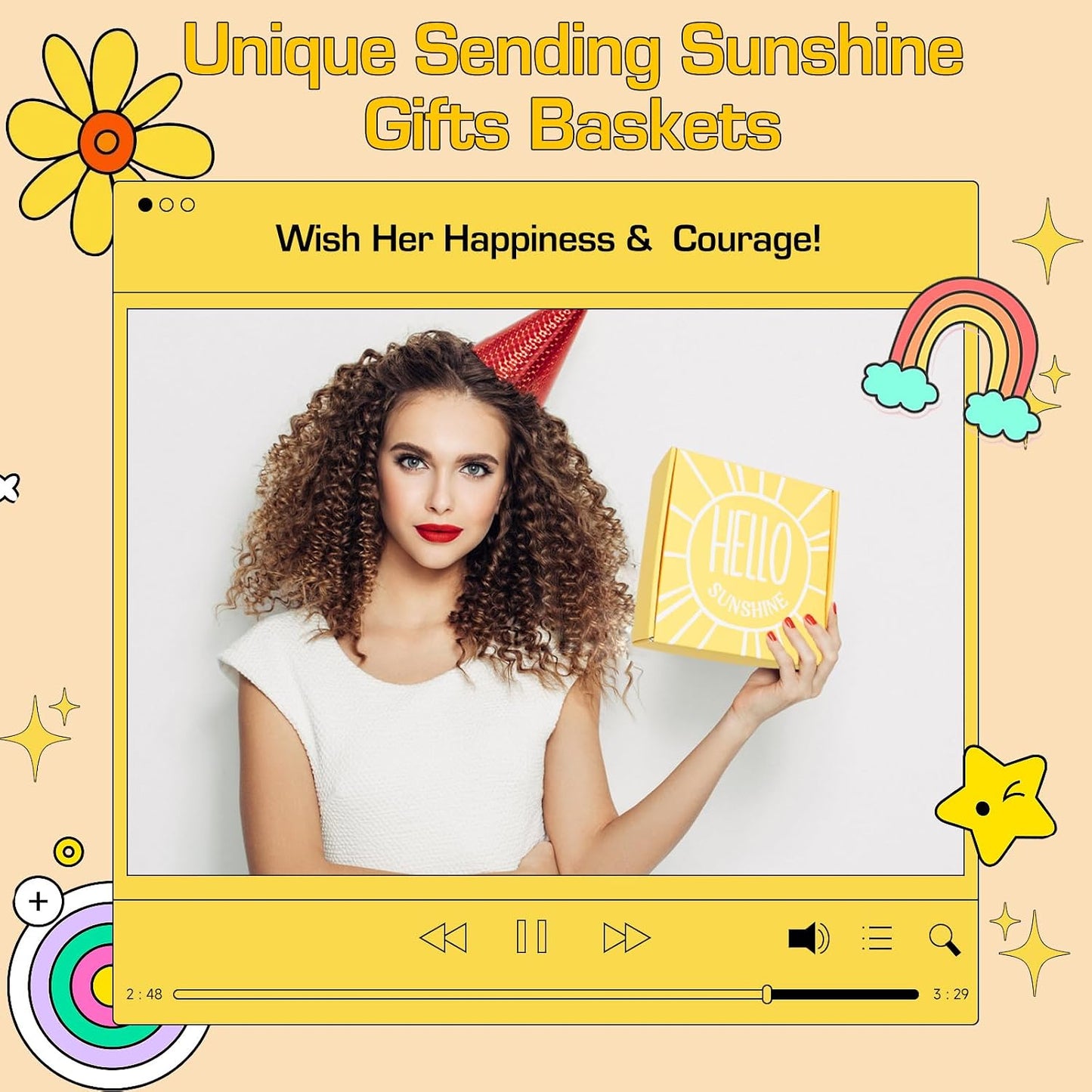 Suhctuptx 10pc Sunshine Box Gift Set - Birthday Get Well Gifts Basket for Women with Tumbler & Self-Care Items