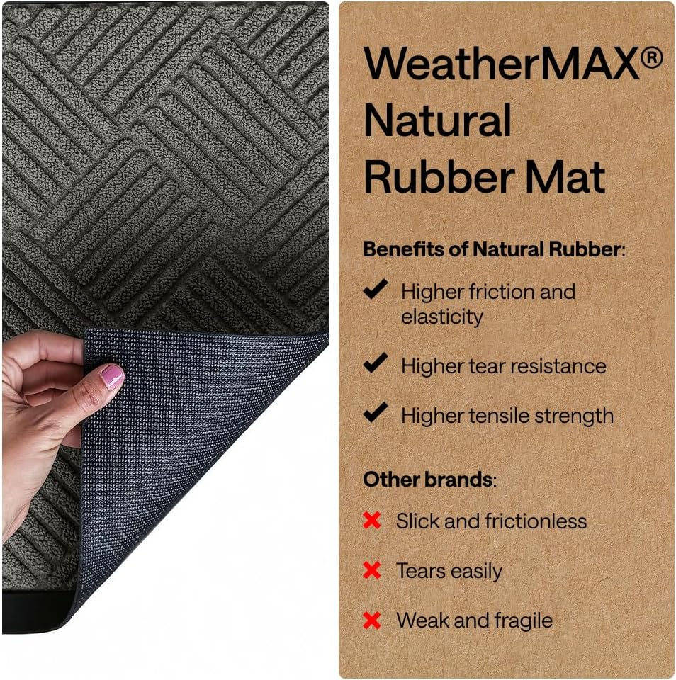 Waterproof All-Season Doormat by Gorilla Grip - Natural Rubber Stain Resistant 29x17