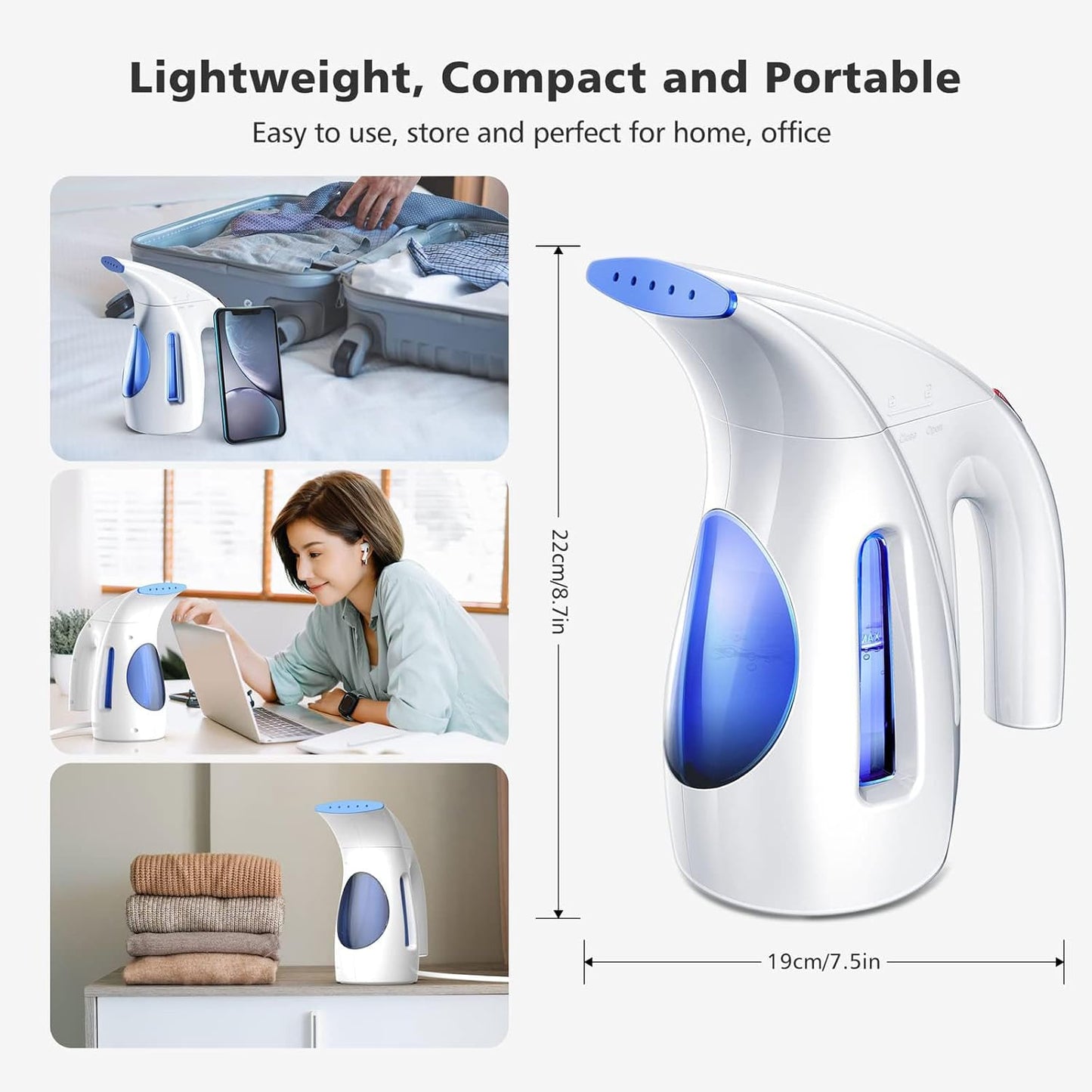 HiLIFE Portable Handheld Clothes Steamer, 240ml Capacity, 700W for Wrinkles (Blue)