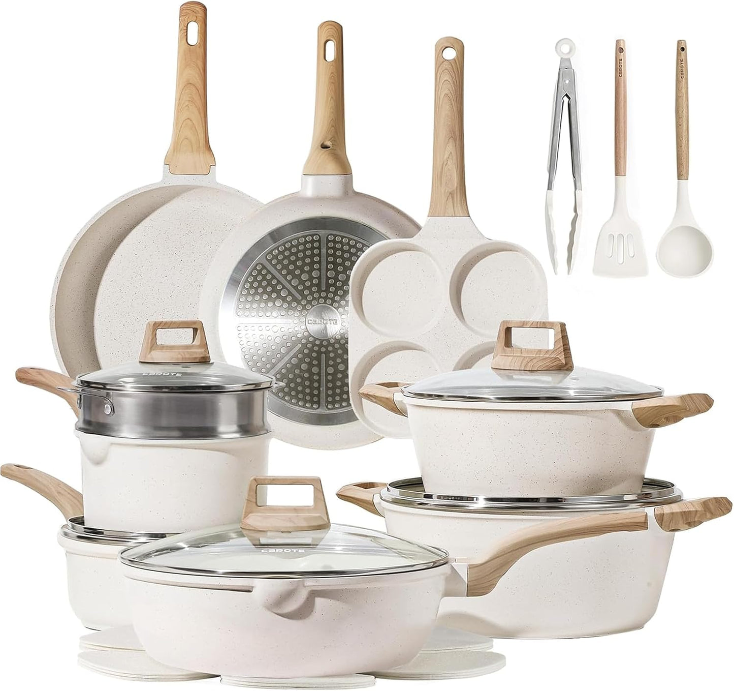 CAROTE 21-Piece Nonstick Cookware Set - Harder Granite Coating, Induction Safe, PFOS/PFOA Free