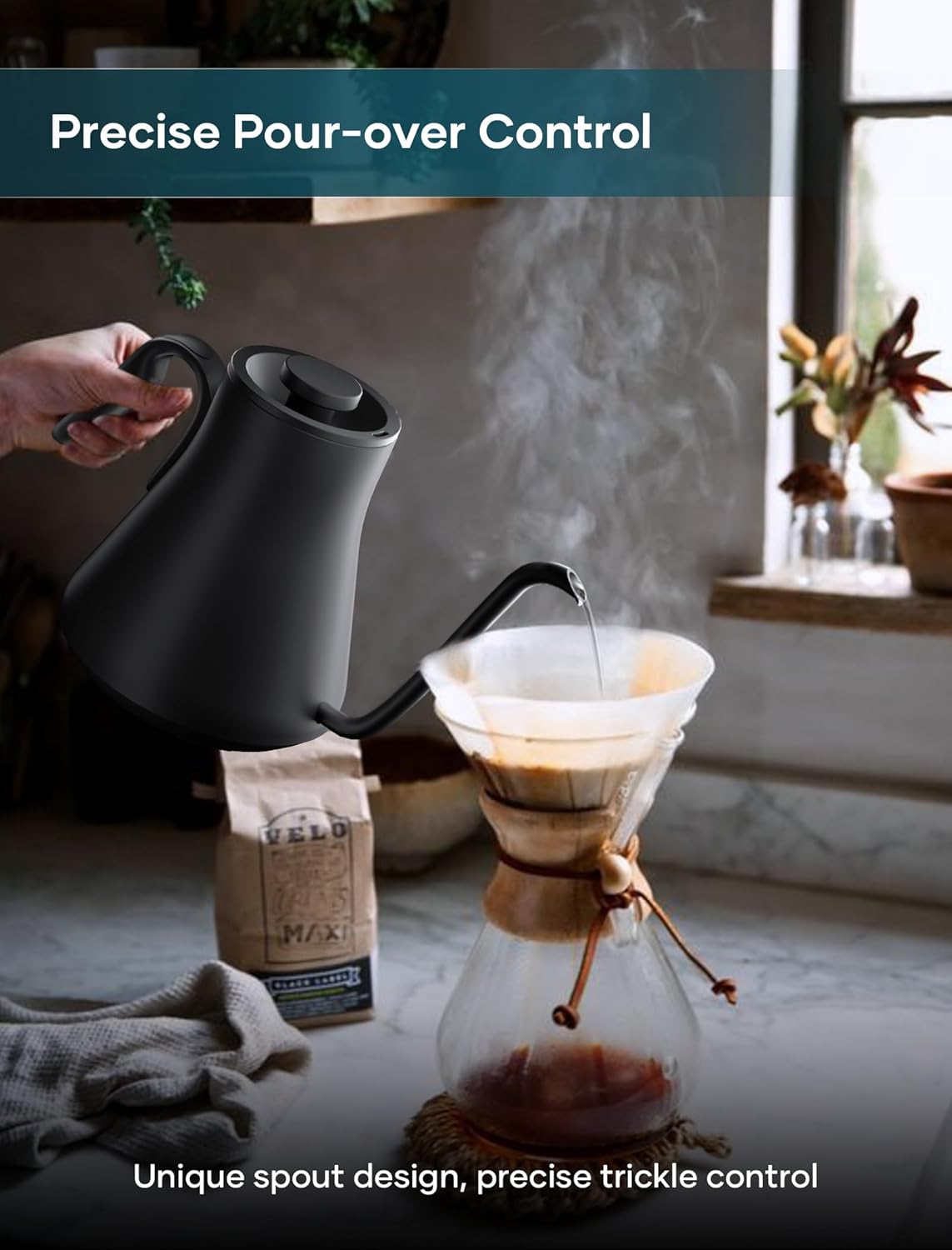 Gooseneck Electric Kettle for Pour Over Coffee - Precise ±1°F Temp Control by INTASTING