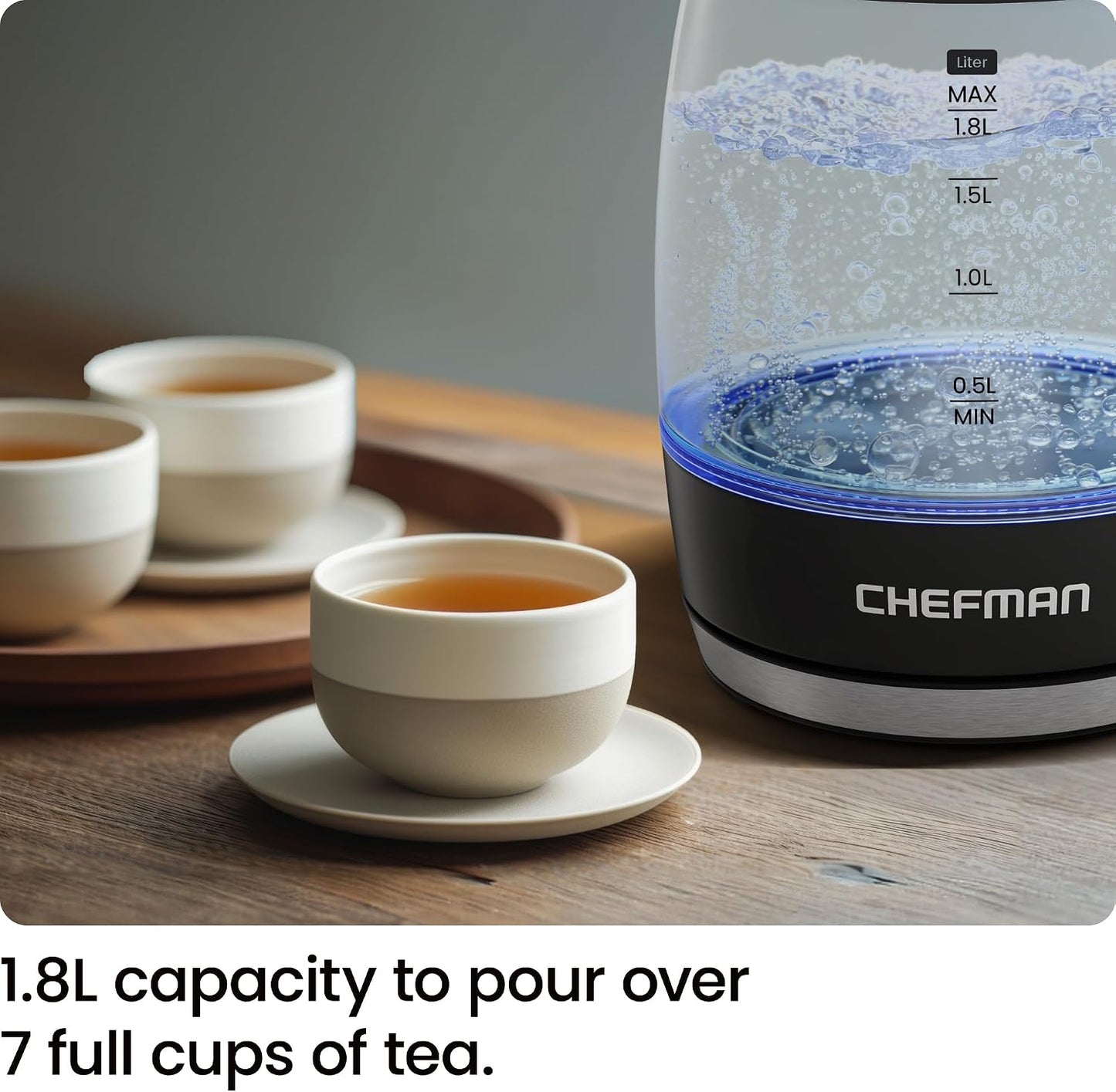Chefman Fast-Boil Electric Kettle - 1.8L Fast Boiling Cordless & Safe