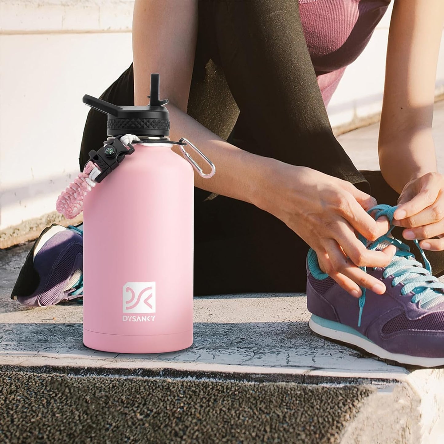 DYSANKY 64 oz Stainless Steel Insulated Water Bottle for Gym & Hiking w/Straw & Carrier