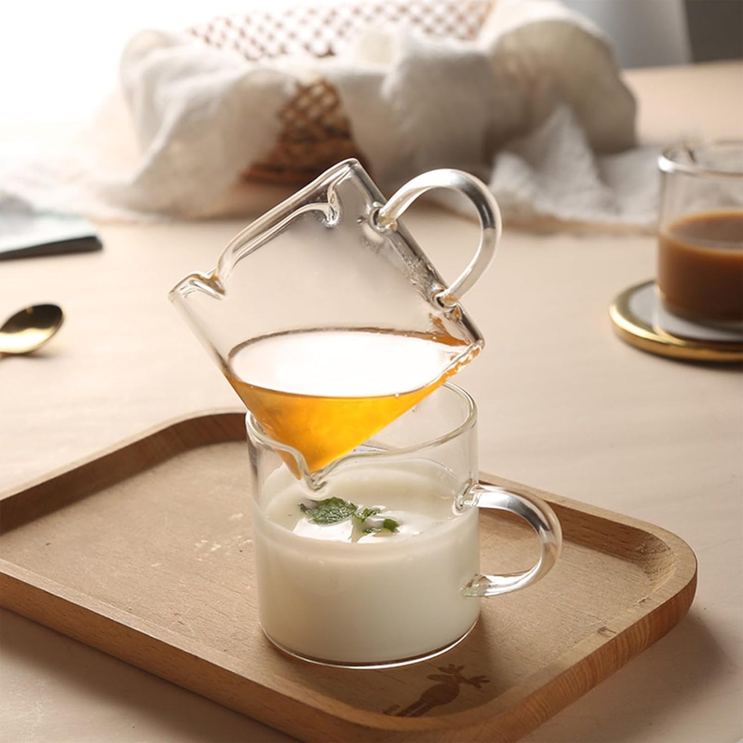 Qipecedm 4 oz Double Spout Espresso Cups Set of 2 - Clear Borosilicate Glass for Home Coffee Lovers