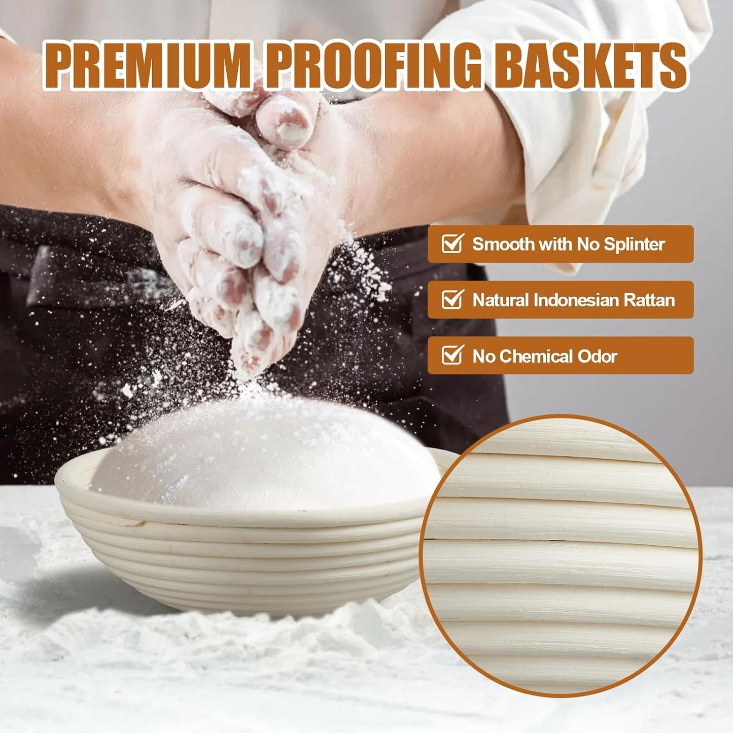Dimpola 9-Inch Rattan Banneton Bread Proofing Basket Set of 2 - Perfect for Sourdough Proofing