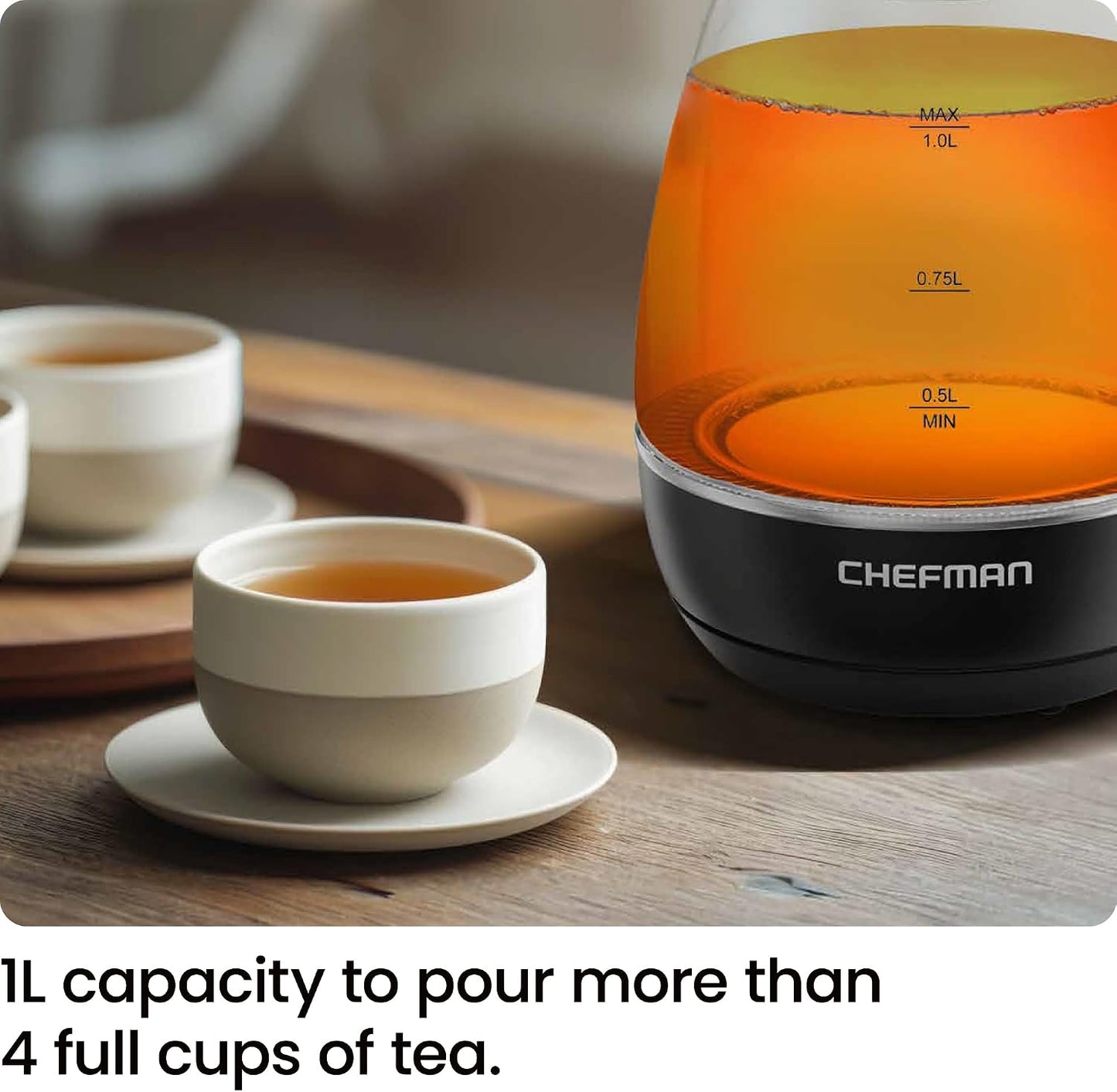 Chefman Rapid-Boil Electric Kettle with Tea Infuser - Compact 1L & Removable Lid