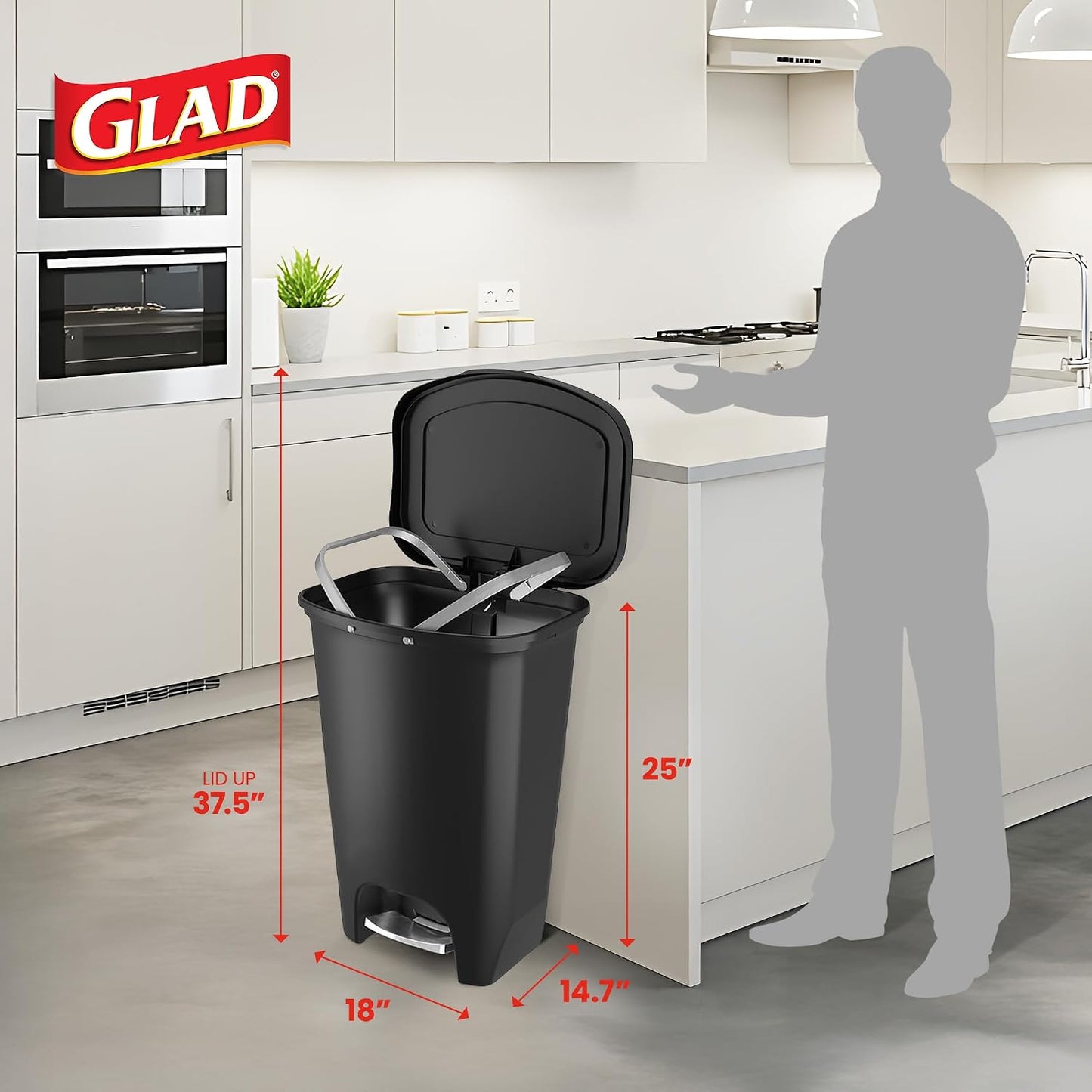 Glad Premium 13-Gallon Kitchen Trash Can with Clorox Odor Protection & Stainless Steel Foot Pedal