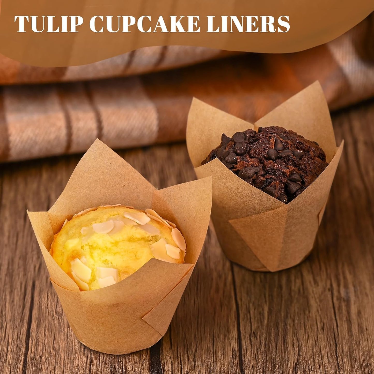 Neyimqr 120 Natural Tulip Cupcake Liners - Standard Baking Cups for Muffins & Parties