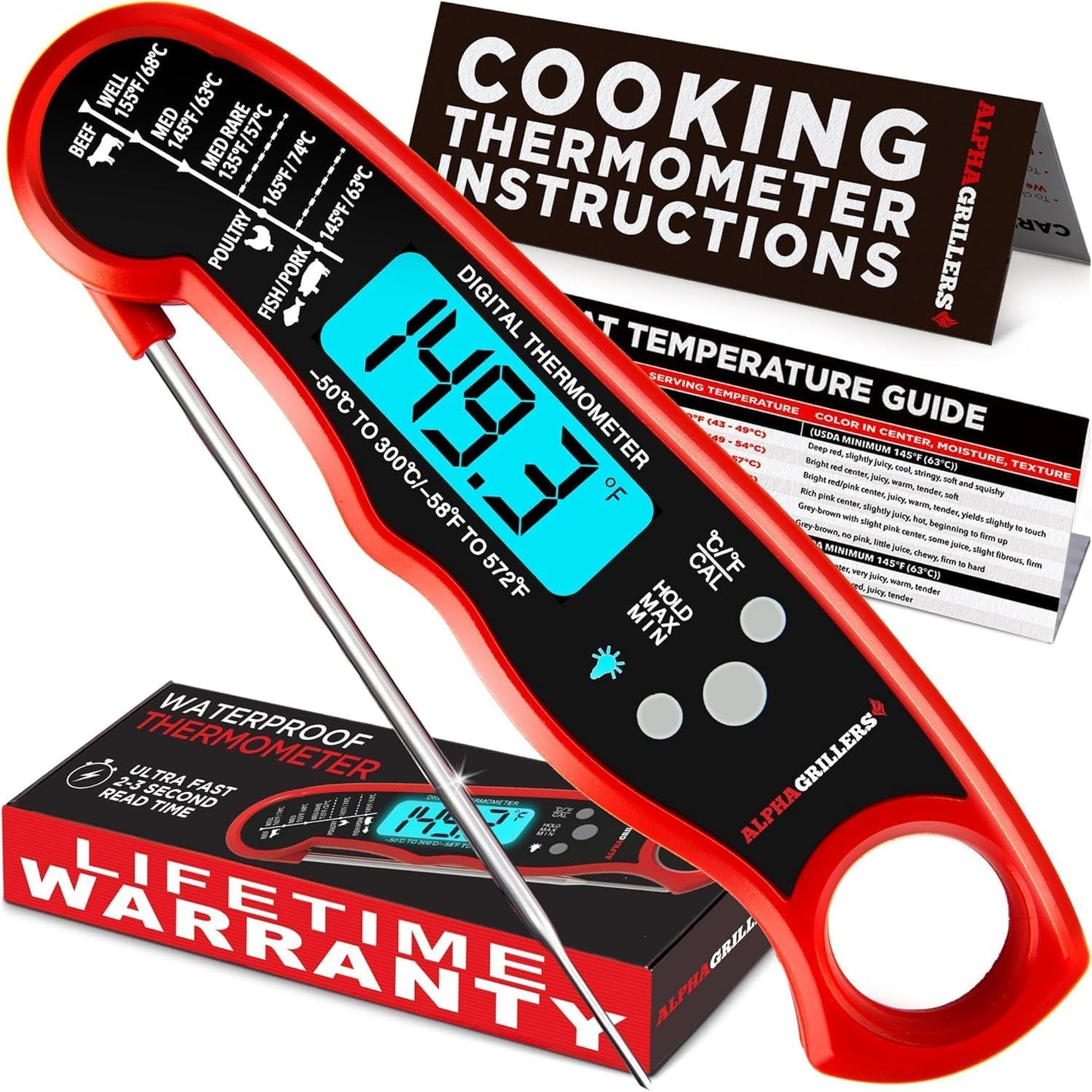 Alpha Grillers Instant Read Meat Thermometer - Digital Cooking Thermometer for BBQ & Kitchen Use