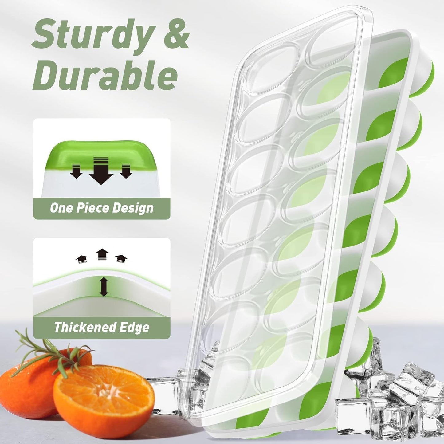ChefAide 4-Pack Ice Cube Trays with Lids - Stackable Freezer Ice Molds