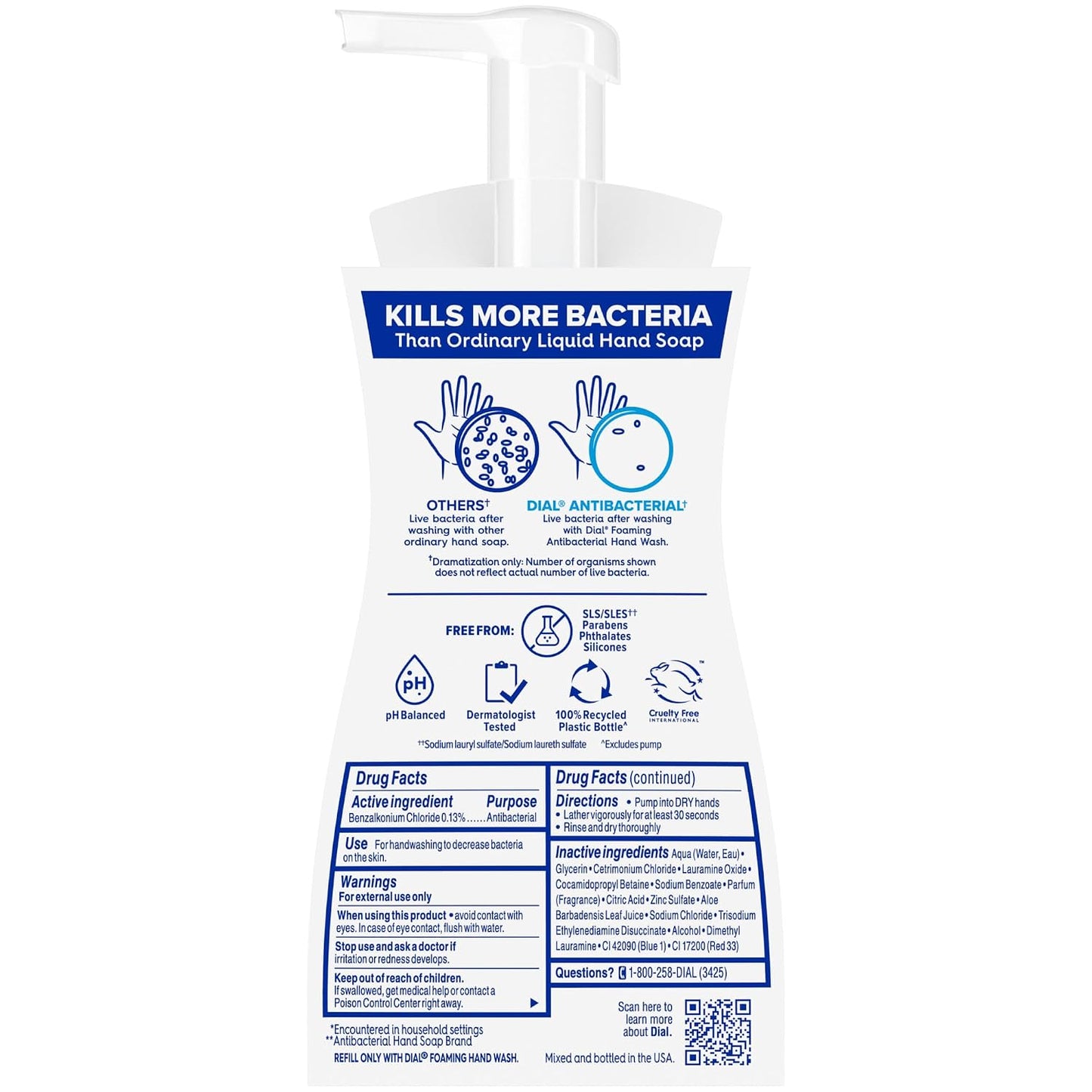 Dial Antibacterial Foaming Hand Soap + Aloe, Spring Water Scent (6 Pack)