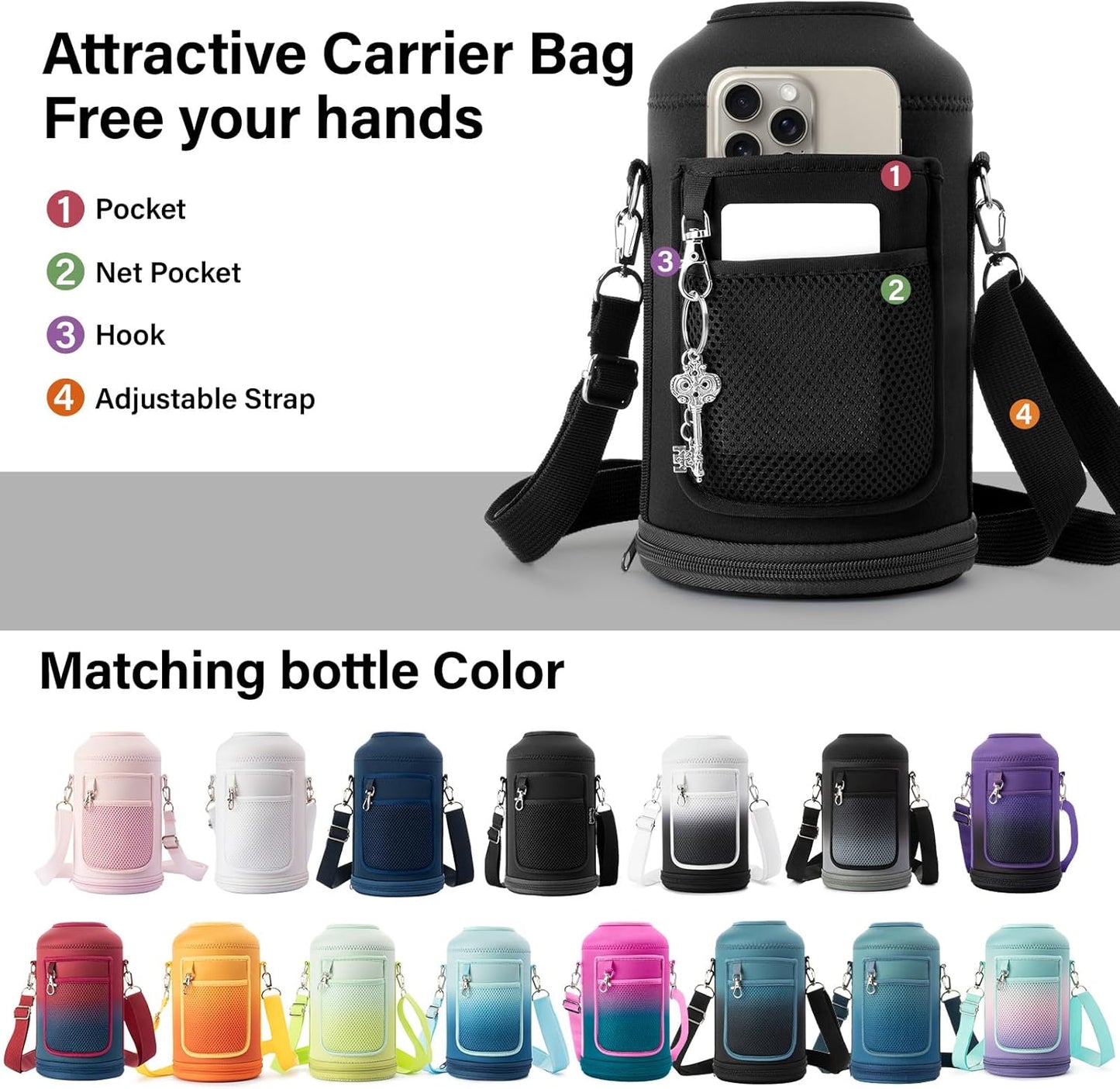 DYSANKY 64 oz Stainless Steel Insulated Water Bottle for Gym & Hiking w/Straw & Carrier