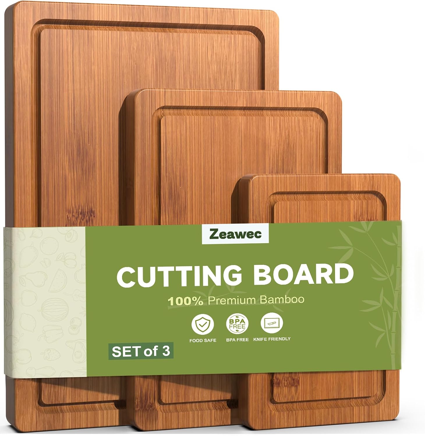 3-Piece Carbonized Bamboo Cutting Board Set - Durable, Pre-Oiled Boards for Meat & Cheese