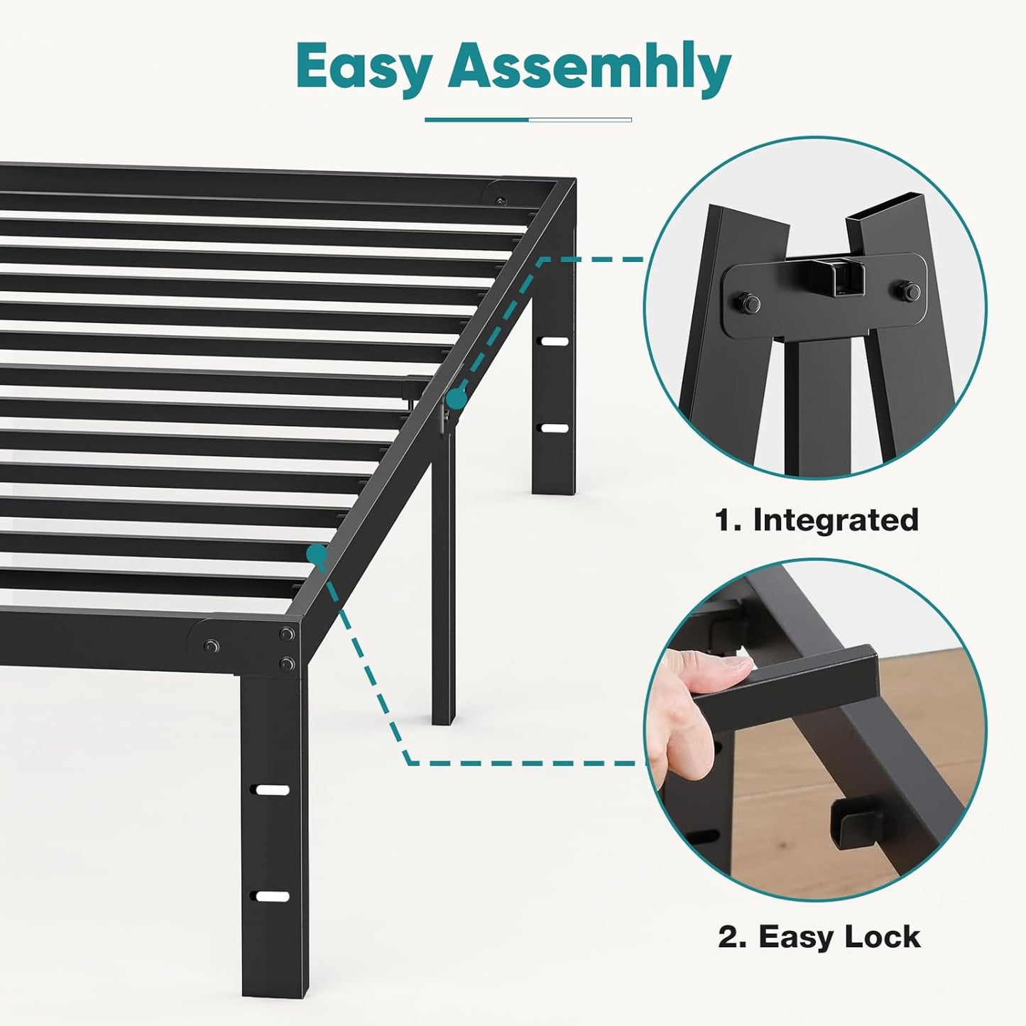 Sweetcrispy Heavy-Duty Twin Bed Frame with Storage & No Box Spring Needed (14" Steel)