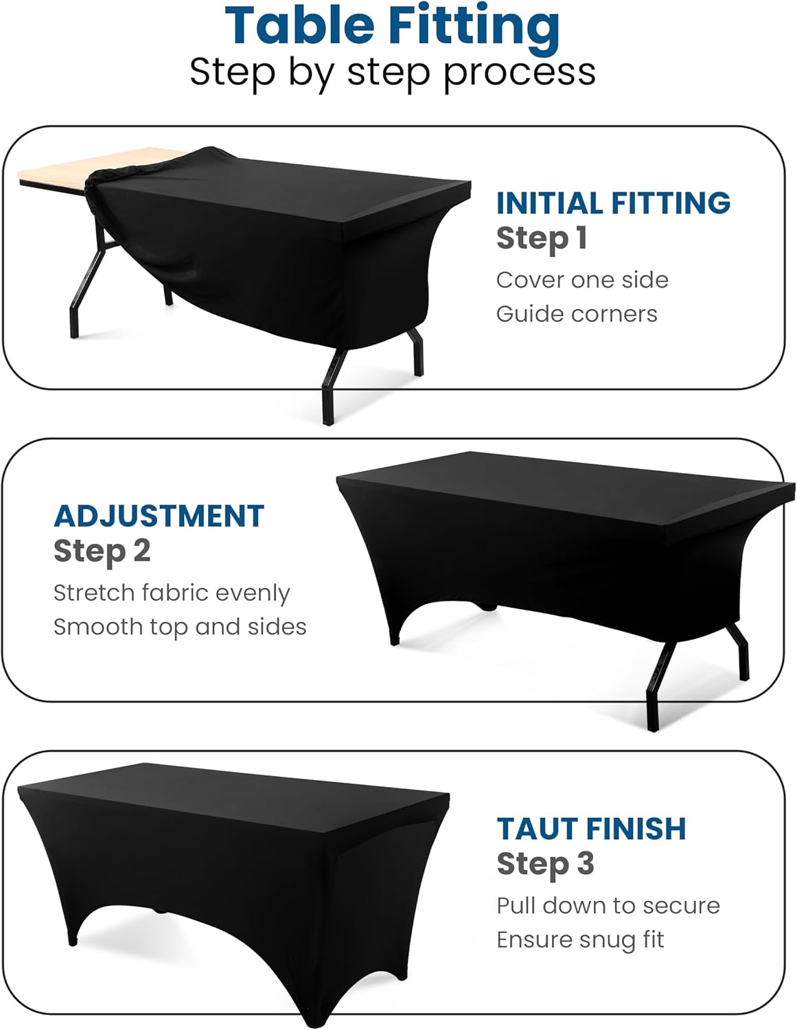Utopia Kitchen 6-Foot Stretch Tablecloth 2-Pack - Black Fitted Spandex Cover for Events & Weddings